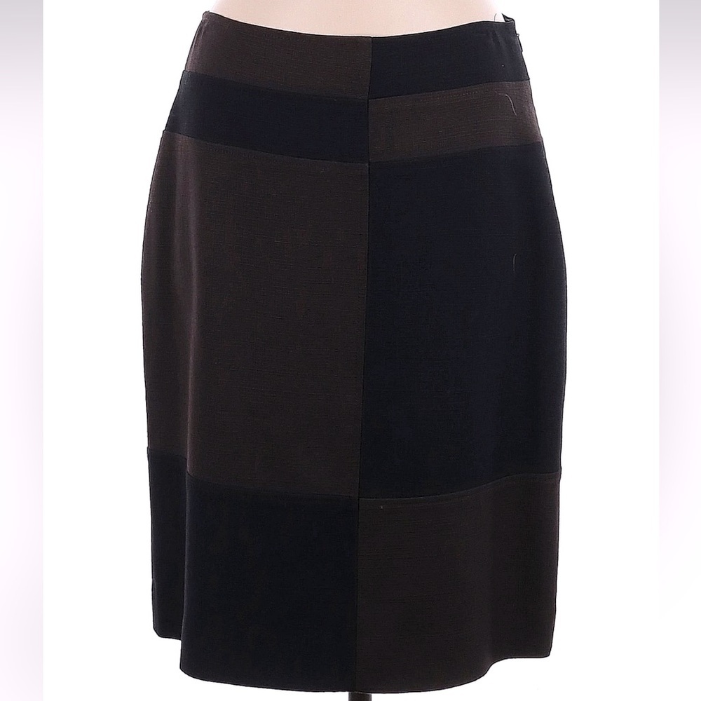 Vintage Carlisle Classic Black & Brown Color-block Wool Pencil Skirt Size 8 M
